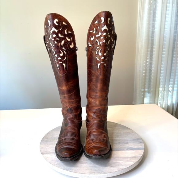 Ariat Hacienda Women's Brown Knee High Leather Inlay Snip Toe Boots Size 7 B 7B - Picture 5 of 13